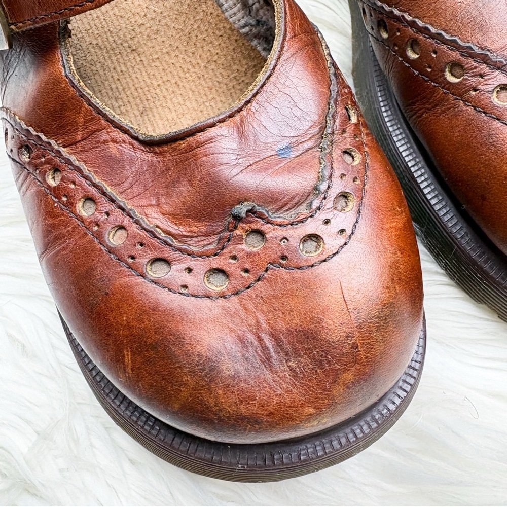 Dr. Martens Vintage Made in England Brogue Mary Jane Double Strap Leather Shoes - Picture 4 of 11